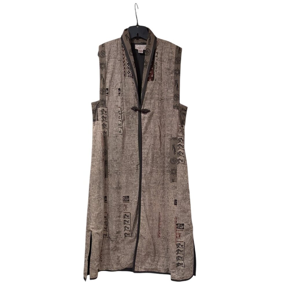 Celeste Tan Aztec Decal 100% Sleeveless Very Long Duster Cardigan